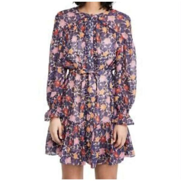 Saloni Size 2 Silk Dress Floral Long Sleeve Short Wedding Evening Cocktail Party - Picture 1 of 10